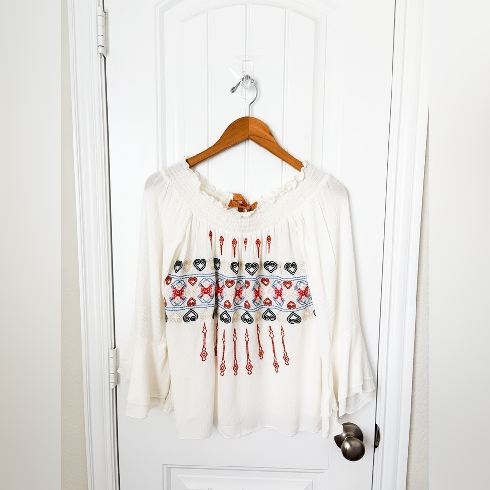 Allison New York Off the Shoulder Blouse Embroidered Large NEW